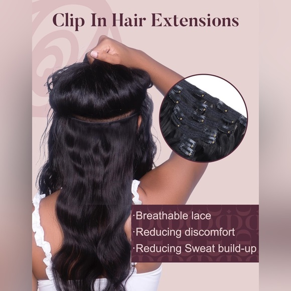 HUMAN HAIR 110g 7pcs 14 Inch Body Wave Clip in Hair Extensions, Natural Black - Picture 2 of 9